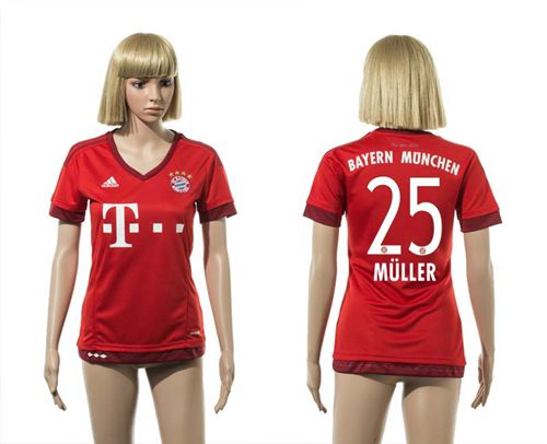 Women's Bayern Munchen #25 Muller Home Soccer Club Jersey