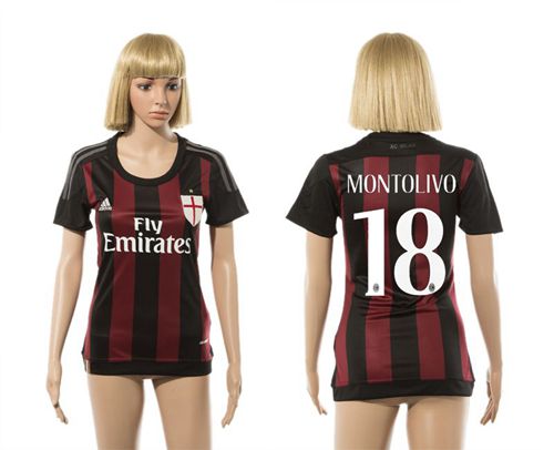 Women's AC Milan #18 Montolivo Home Soccer Club Jersey