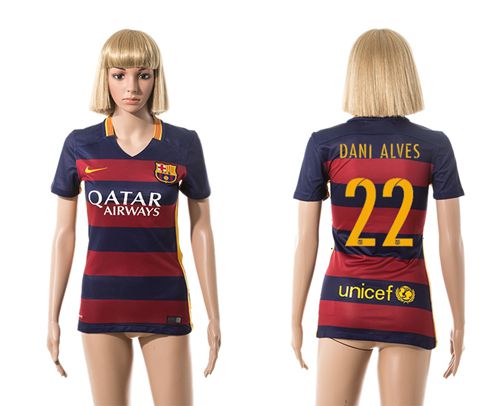 Women's Barcelona #22 Dani Alves Home Soccer Club Jersey