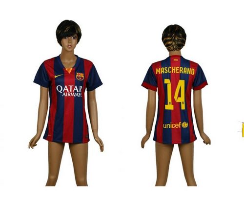 Women's Barcelona #14 Mascherano Home Soccer Club Jersey