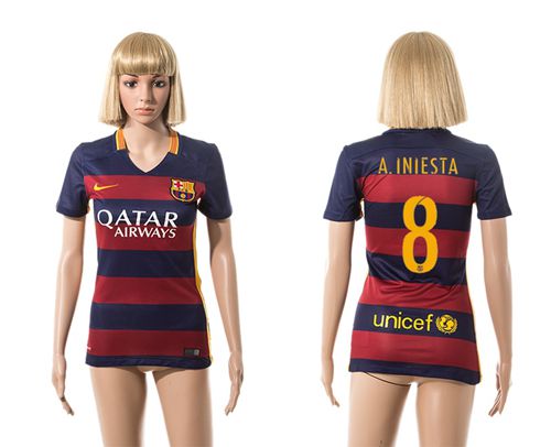 Women's Barcelona #8 A.Iniesta Home Soccer Club Jersey