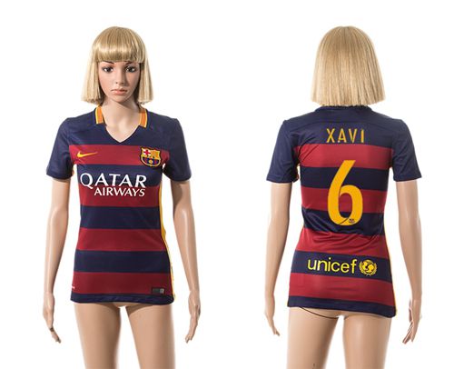 Women's Barcelona #6 Xavi Home Soccer Club Jersey