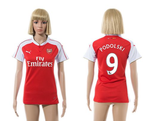 Women's Arsenal #9 Podolski Home Soccer Club Jersey