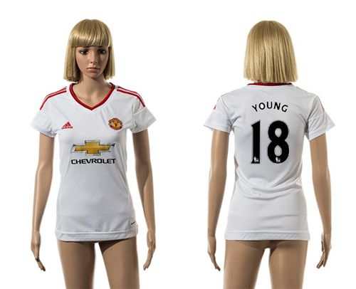 Women's Manchester United #18 Young White Away Soccer Club Jersey