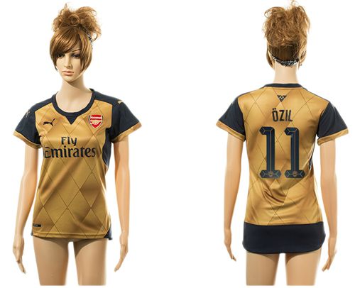 Women's Arsenal #11 Ozil UEFA Champions Gold Soccer Club Jersey