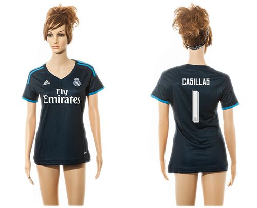 Women's Real Madrid #1 Casillas Sec Away Soccer Club Jersey