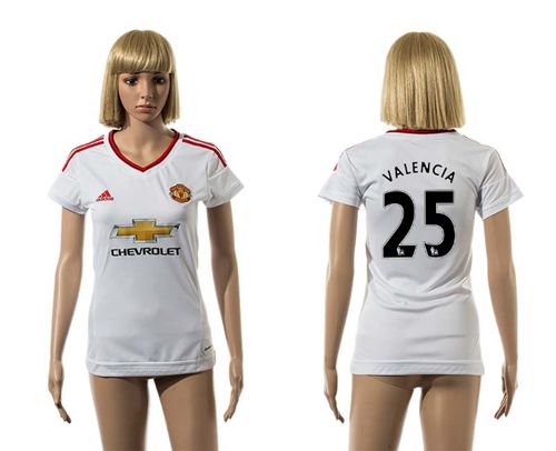 Women's Manchester United #25 Valencia White Away Soccer Club Jersey