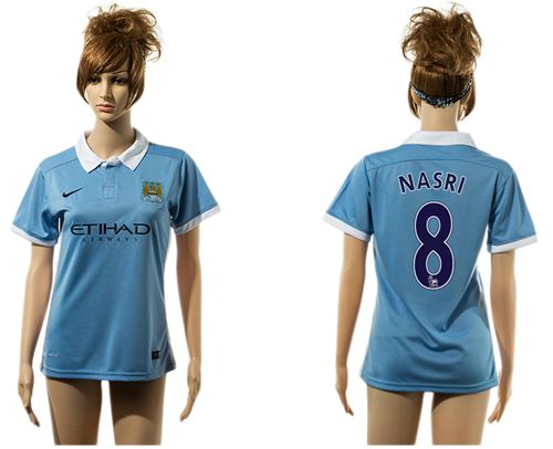 Women's Manchester City #8 Nasri Home Soccer Club Jersey