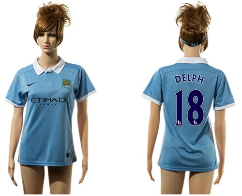 Women's Manchester City #18 Delph Home Soccer Club Jersey