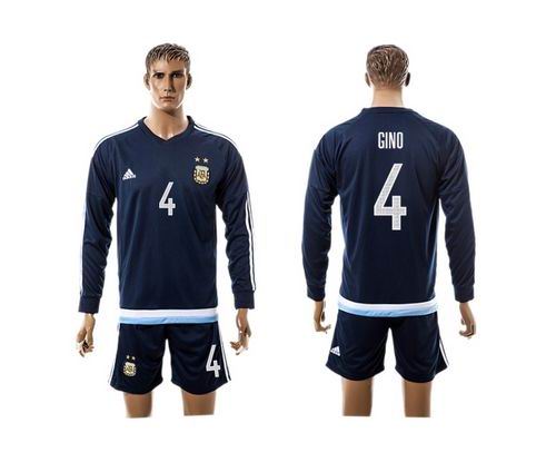 Argentina #4 Gino Away Long Sleeves Soccer Country Jersey