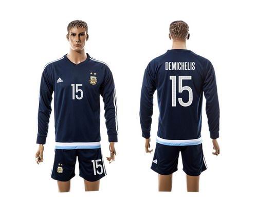 Argentina #15 Demichelis Away Long Sleeves Soccer Country Jersey
