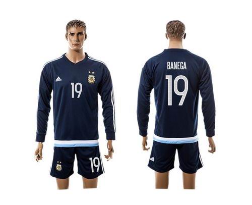 Argentina #19 Banega Away Long Sleeves Soccer Country Jersey