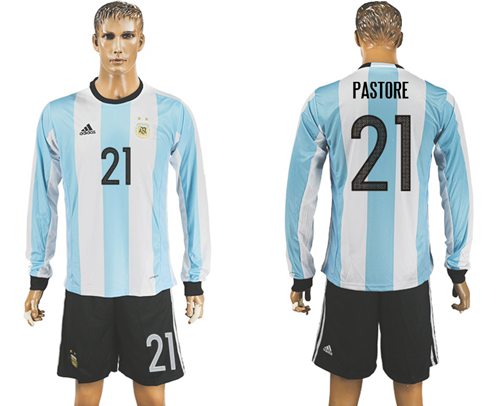 Argentina #21 Pastore Home Long Sleeves Soccer Country Jersey