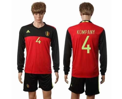 Belgium #4 Kompany Red Home Long Sleeves Soccer Country Jersey