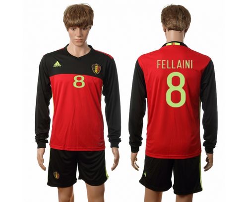 Belgium #8 Fellaini Red Home Long Sleeves Soccer Country Jersey