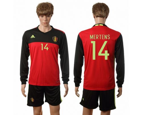 Belgium #14 Mertens Red Home Long Sleeves Soccer Country Jersey