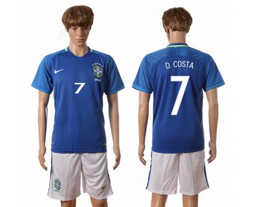 Brazil #7 D.Costa Away Soccer Country Jersey