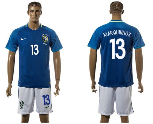 Brazil #13 Marquinhos Away Soccer Country Jersey