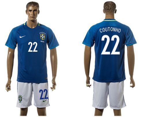 Brazil #22 Coutonho Away Soccer Country Jersey