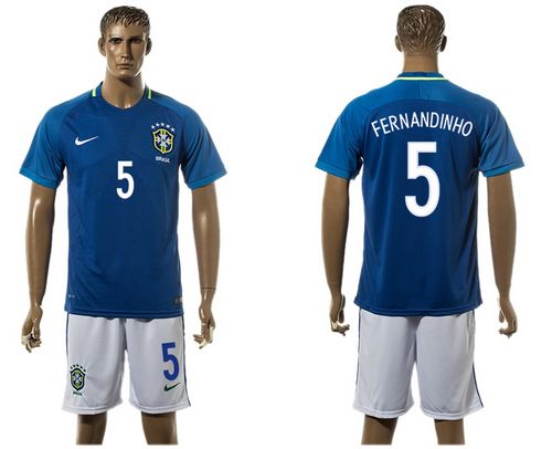 Brazil #5 Fernandinho Away Soccer Country Jersey