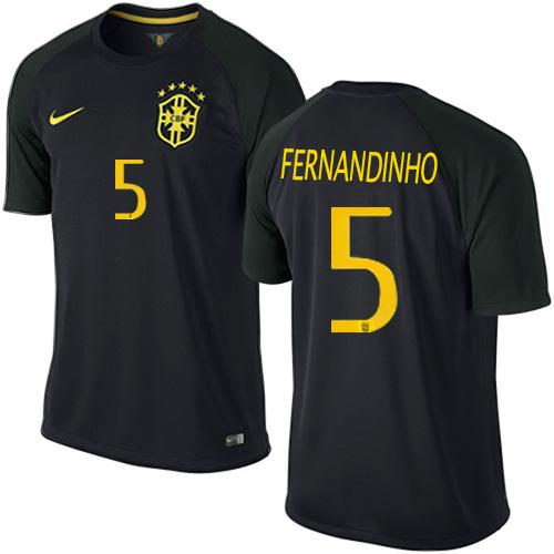 Brazil #5 Fernandinho Black Soccer Country Jersey