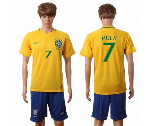 Brazil #7 Hulk Home Soccer Country Jersey
