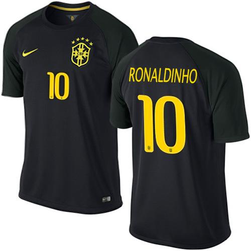 Brazil #10 Ronaldinho Black Soccer Country Jersey