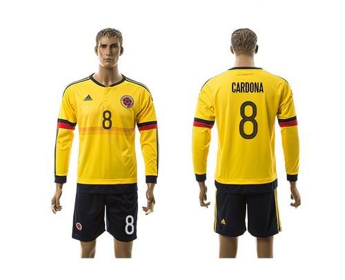 Colombia #8 Cardona Home Long Sleeves Soccer Country Jersey