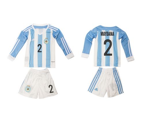 Argentina #2 Maydana Home Long Sleeves Kid Soccer Country Jersey