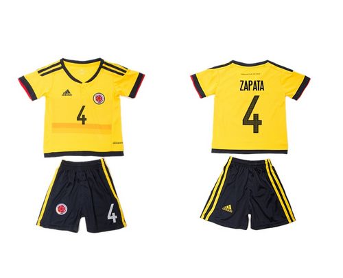 Colombia #4 Zapata Home Kid Soccer Country Jersey