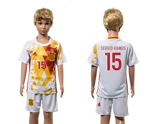 Spain #15 Sergio Raoms White Away Kid Soccer Country Jersey