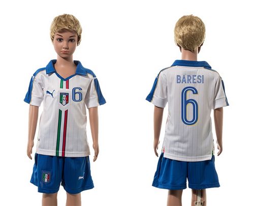 Italy #6 Baresi White Away Kid Soccer Country Jersey