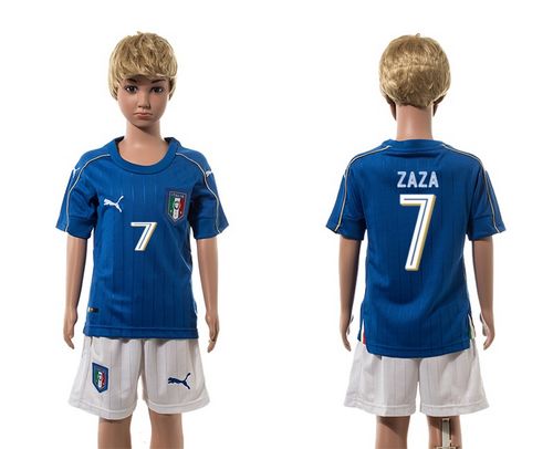 Italy #7 Zaza Blue Home Kid Soccer Country Jersey