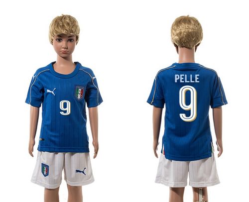 Italy #9 Pelle Blue Home Kid Soccer Country Jersey