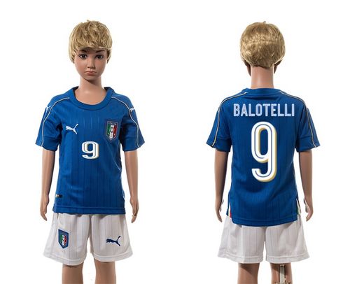 Italy #9 Balotelli Blue Home Kid Soccer Country Jersey