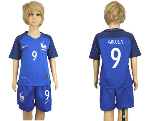 France #9 Giroud Home Kid Soccer Country Jersey