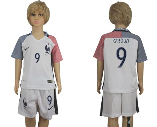 France #9 Giroud Away Kid Soccer Country Jersey