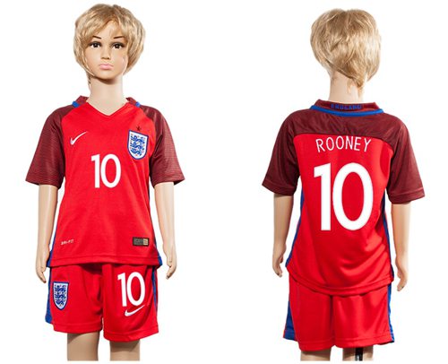 England #10 Rooney Away Kid Soccer Country Jersey