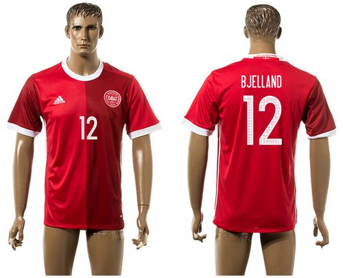 Danmark #12 Bjelland Red Home Soccer Country Jersey