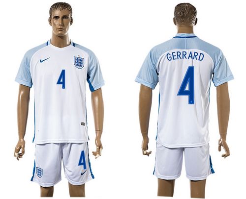 England #4 Gerrard Home Soccer Country Jersey