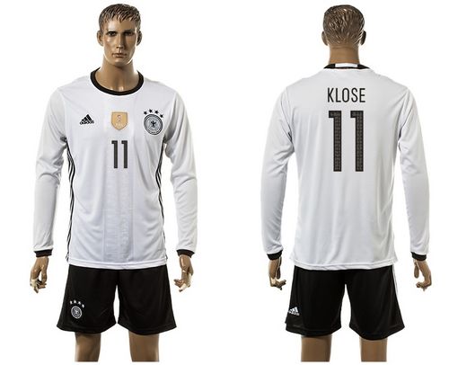 Germany #11 Klose White Home Long Sleeves Soccer Country Jersey