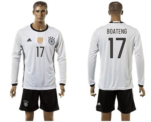 Germany #17 Boateng White Home Long Sleeves Soccer Country Jersey