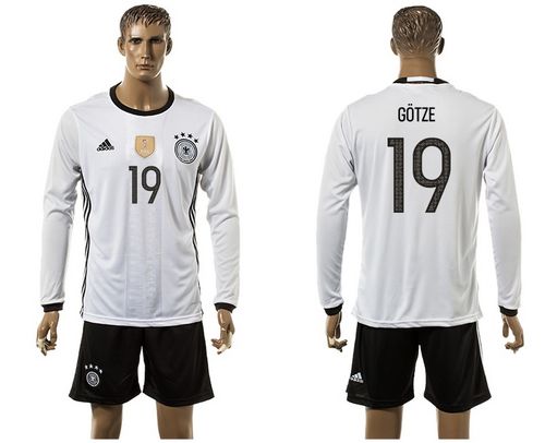 Germany #19 Gotze White Home Long Sleeves Soccer Country Jersey