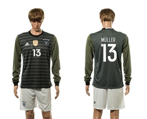 Germany #13 Muller Away Long Sleeves Soccer Country Jersey