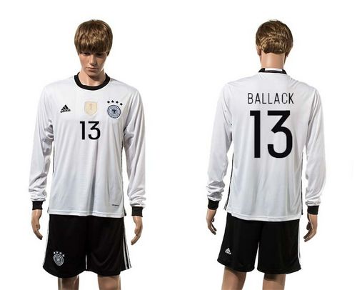 Germany #13 Ballack White Home Long Sleeves Soccer Country Jersey