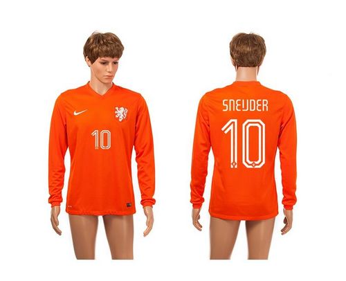 Holland #10 Sneijder Orange Home Long Sleeves Soccer Country Jersey