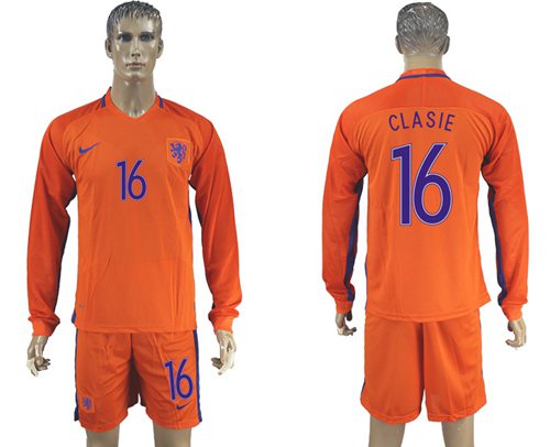 Holland #16 Clasie Home Long Sleeves Soccer Country Jersey