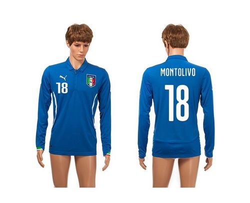 Italy #18 Montolivo Blue Home Long Sleeves Soccer Country Jersey