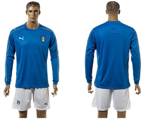 Italy Blank Blue Home Long Sleeves Soccer Country Jersey