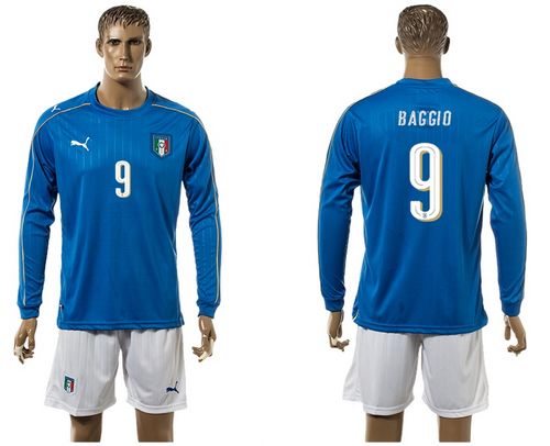 Italy #9 Baggio Blue Home Long Sleeves Soccer Country Jersey
